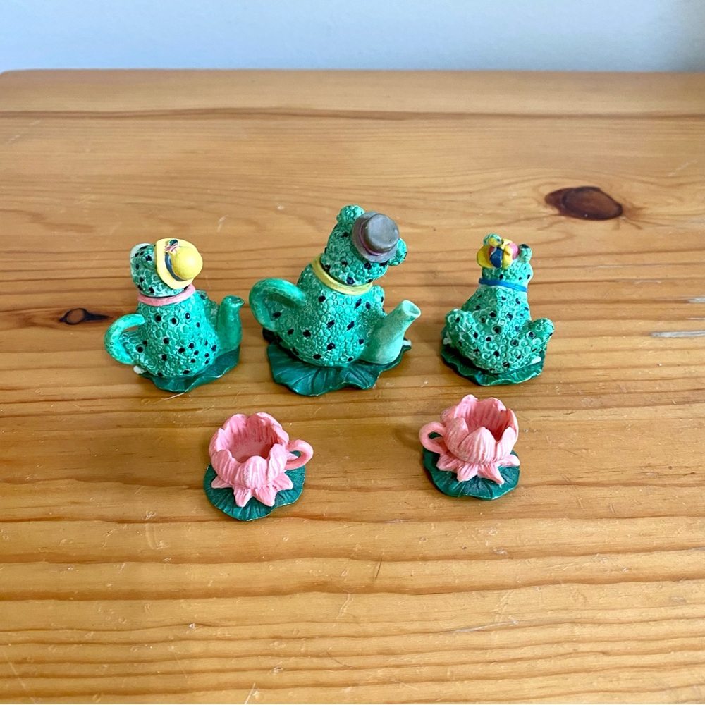 Vintage Miniature Frog Pond Tea Set 9 piece fairy garden doll - Picture 7 of 8